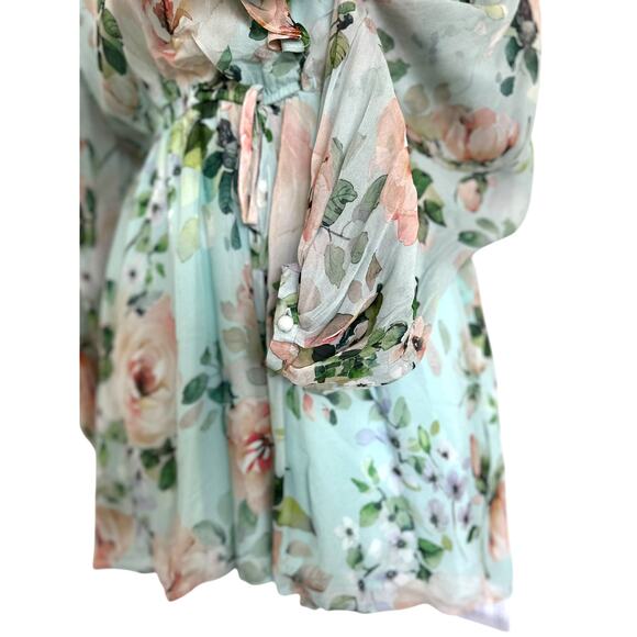 Yumi Kim Maya Romper XS Sunday Rose Aqua Floral Long Sleeve NWT Silk Chiffon - Picture 7 of 15